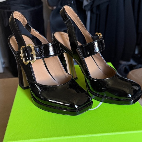 Sam Edelman Black Patent Leather Block Heels - Picture 1 of 5